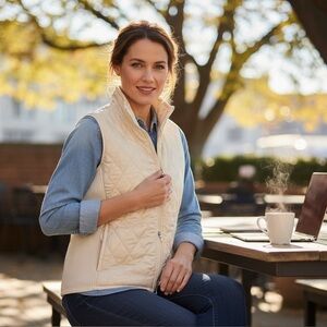 L.L. Bean Cream Colored Quilted Vest, size XL Regular , Sherpa lined